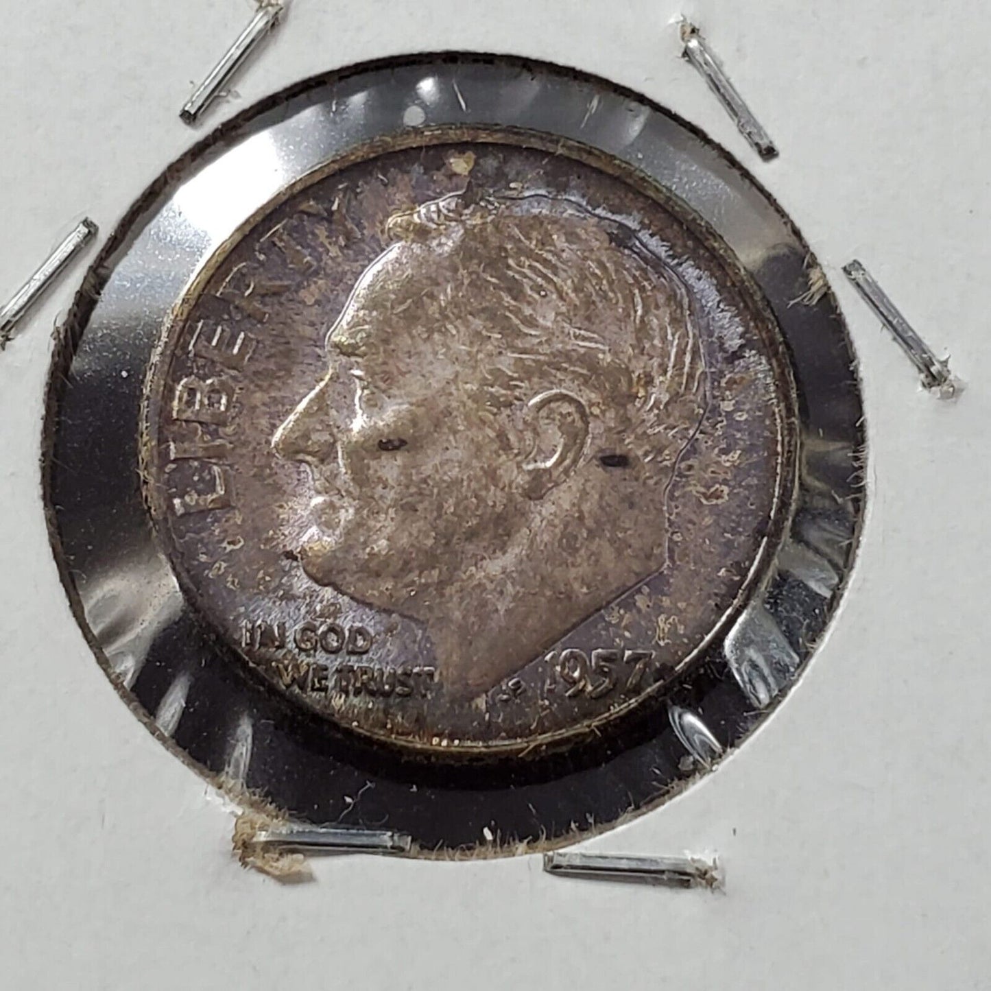 1957 P Roosevelt Silver Dime Coin Toning Toner Choice AU Nice Coin