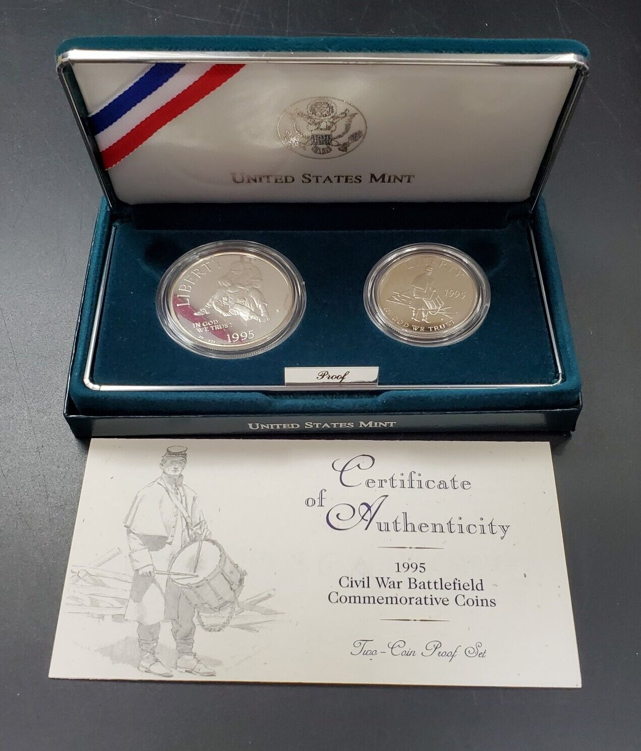 1995 Civil War Battlefield 2 Coin Proof Commemorative Set