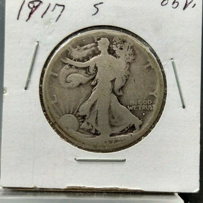 1917 S Walking Liberty Eagle Half Dollar Coin AVERAGE AG ABOUT GOOD OBVERSE MM