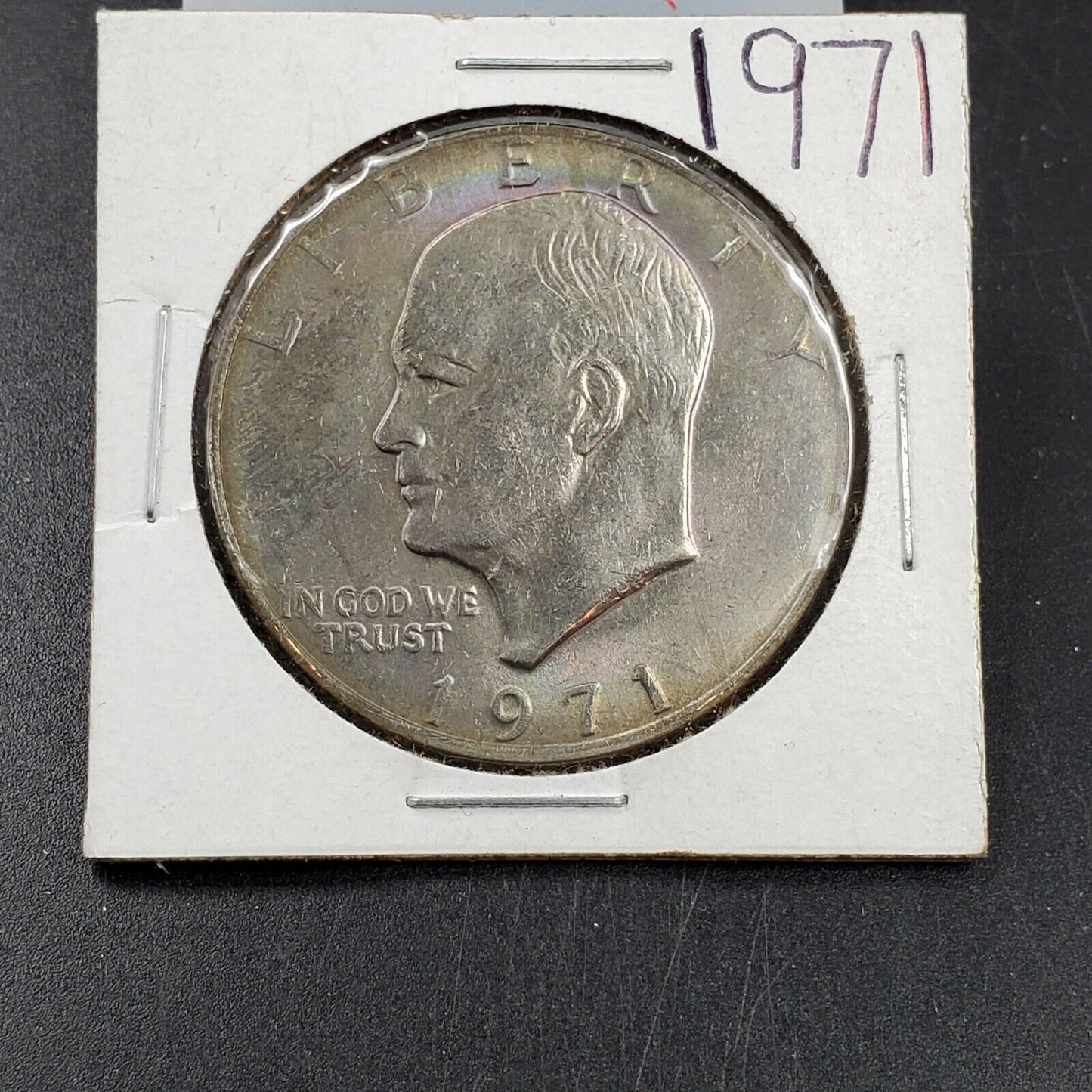 1971 p $1 Eisenhower Ike Clad Dollar Coin PQ RAINBOW TONING REVERSE AU/UNC