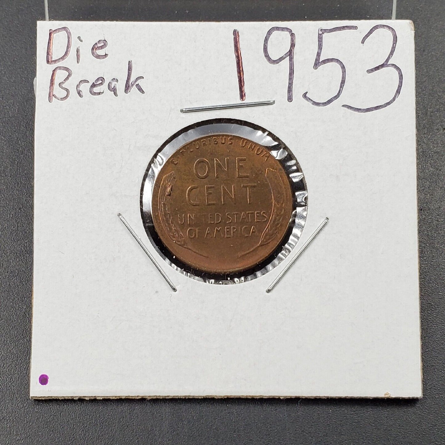 1953 P Lincoln Wheat Cent Penny Variety Die Break on wheat reverse XF / AU