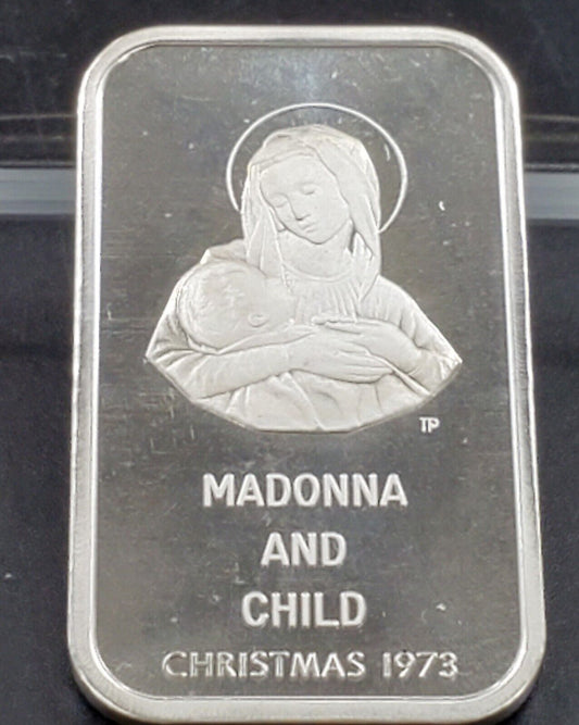 🌟1973 Colonial Mint Madonna Child Christmas VINTAGE 1 Oz .999 Silver Art Bar