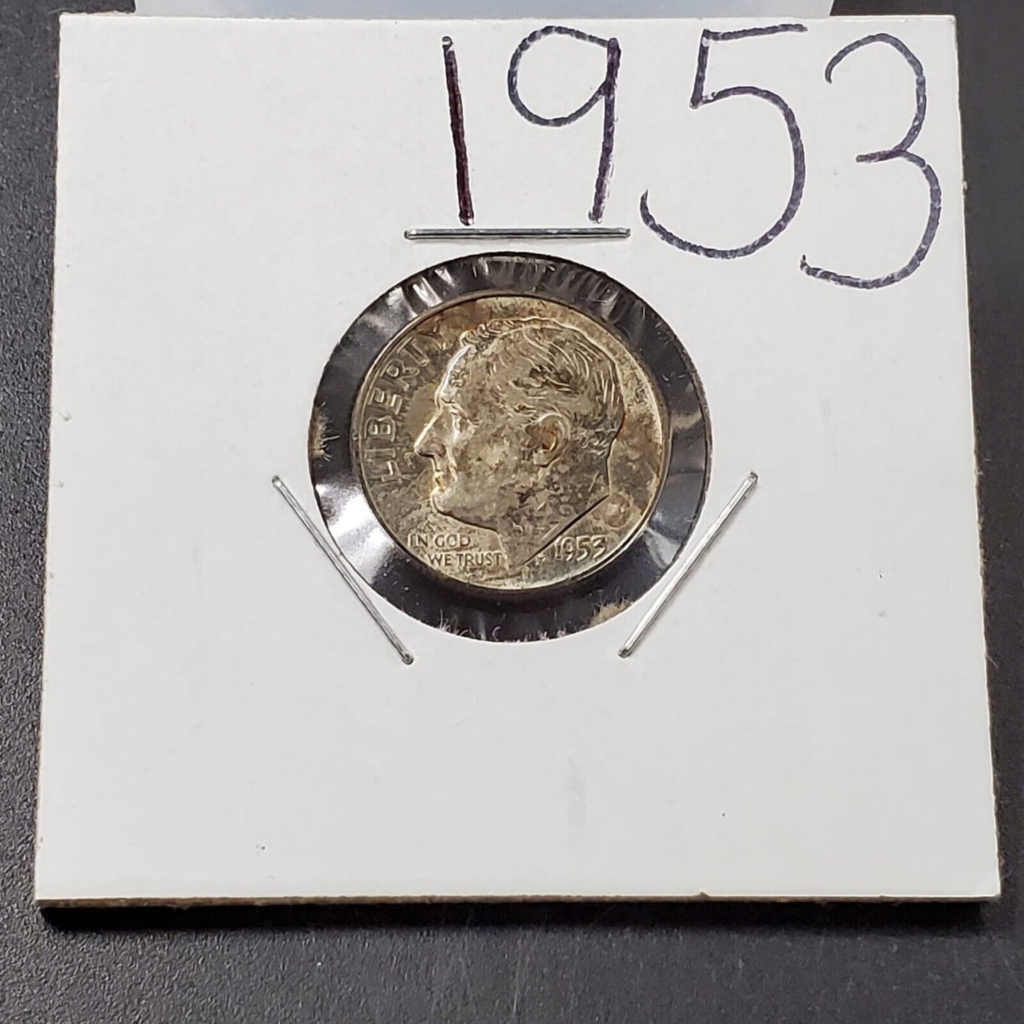 1953 P Roosevelt Silver Dime Neat Toning Toner AU About UNC
