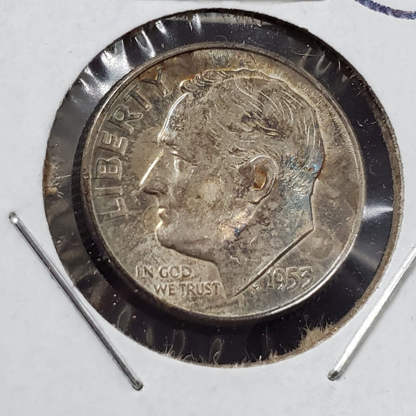 1953 P Roosevelt Silver Dime Neat Toning Toner AU About UNC