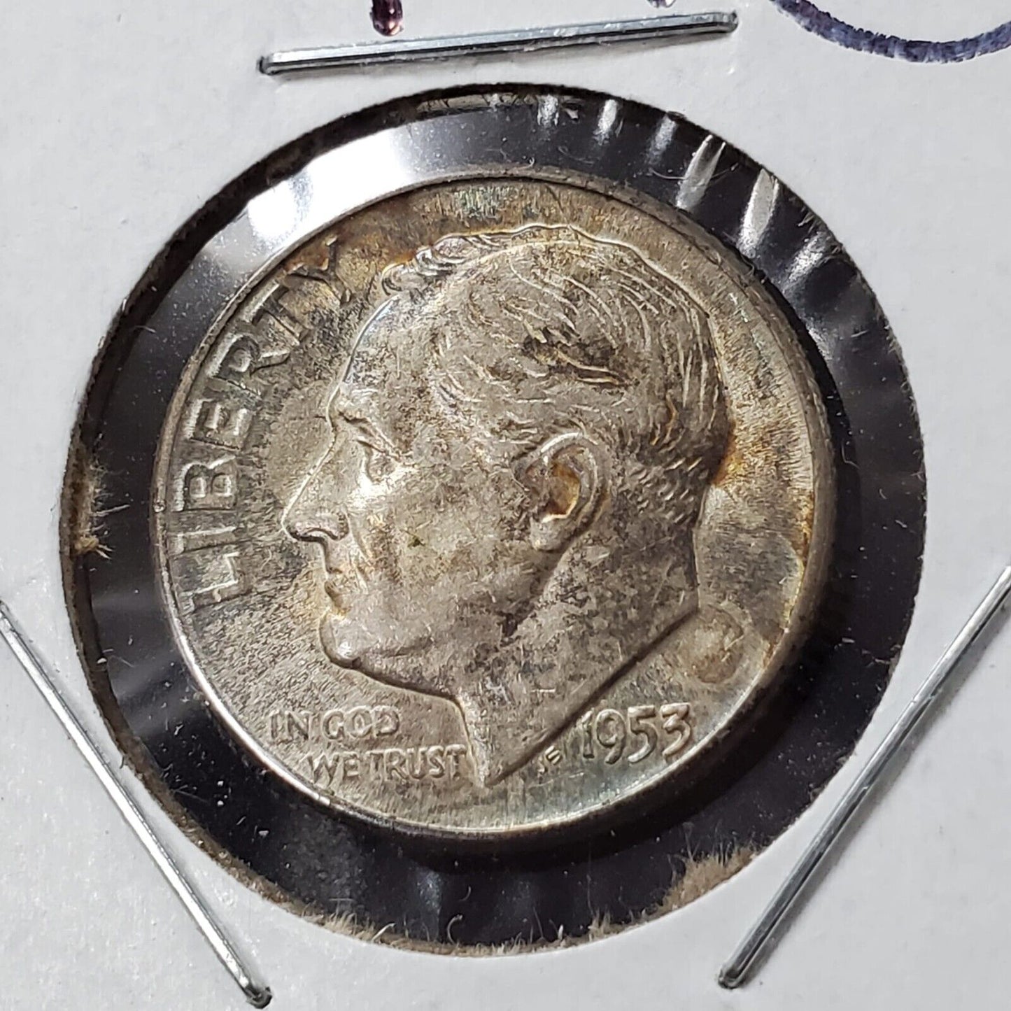 1953 P Roosevelt Silver Dime Neat Toning Toner AU About UNC