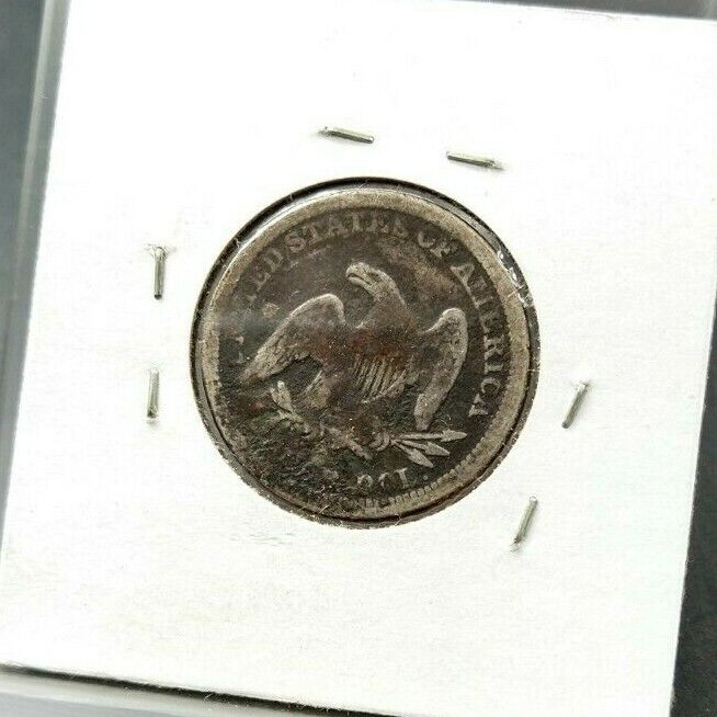 1858 P Seated Liberty Silver Quarter Coin Average AG / G Good Toned Circulated