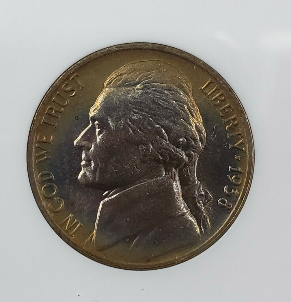1938 Jefferson Nickel Variety ANACS MS64 DDO 003 DMR-005 SG B Die Rainbow Toning