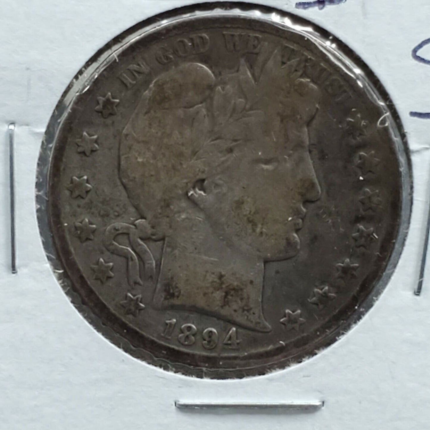 1894 S Barber Silver Half Dollar 50c Coin Choice VG Very Good Neat Toning