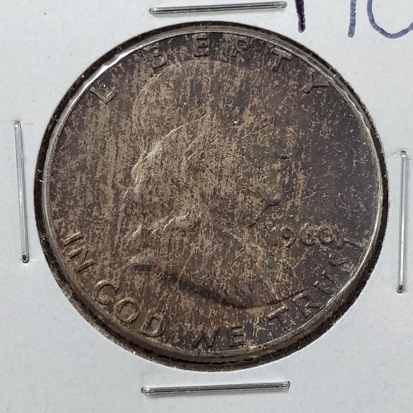 1960 P Franklin Silver Half Dollar Coin AU About UNC Neat Toning Toner