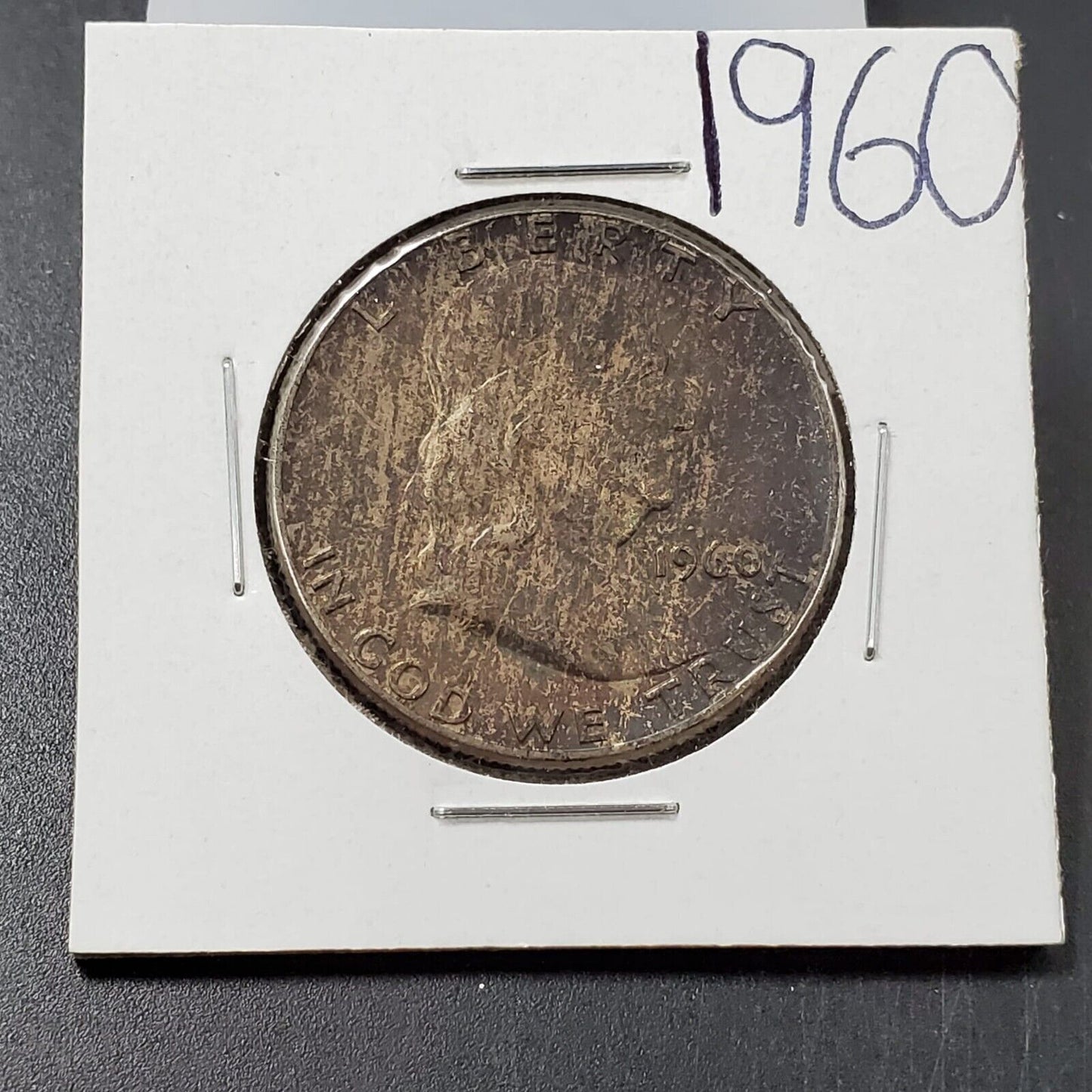 1960 P Franklin Silver Half Dollar Coin AU About UNC Neat Toning Toner