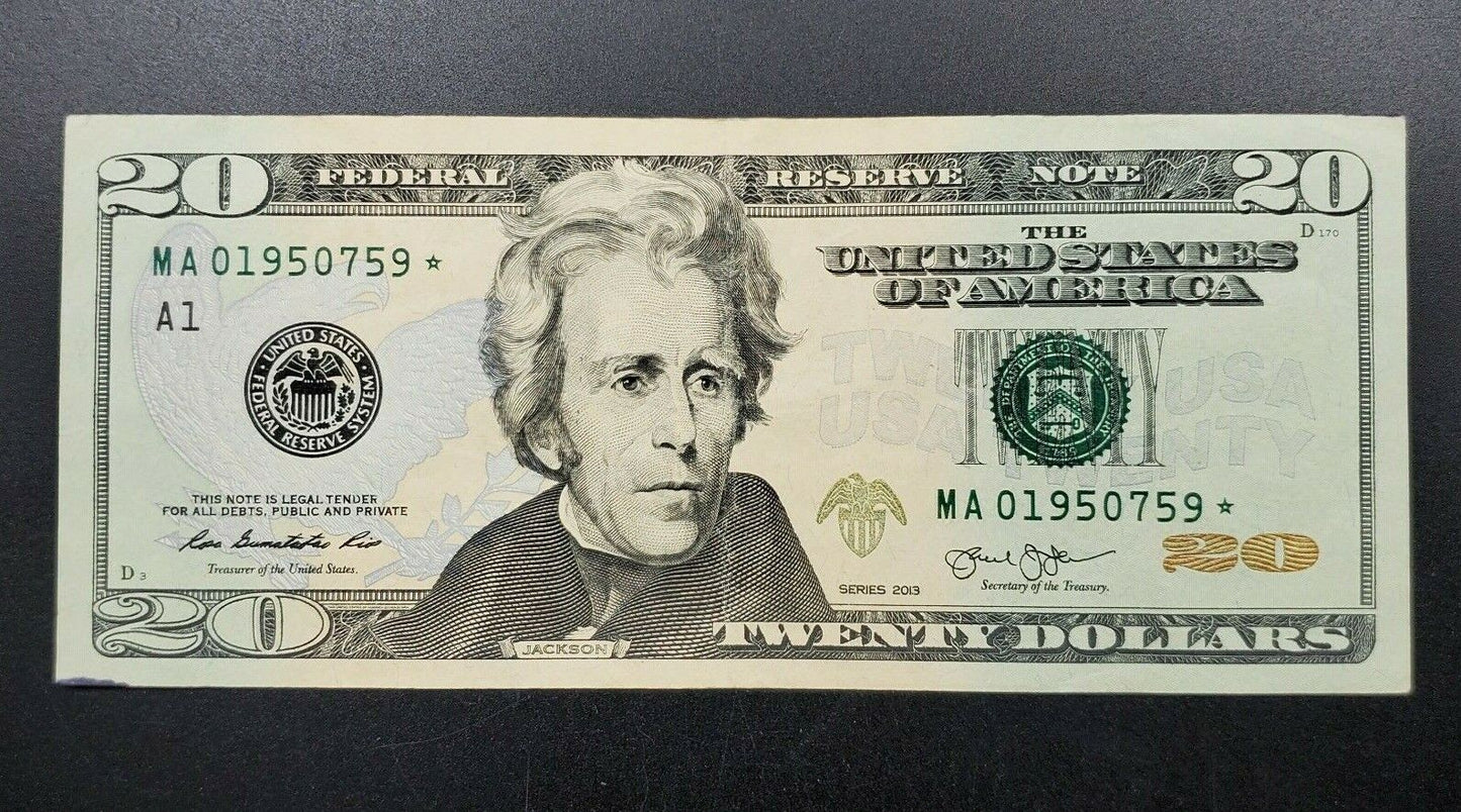 2013 $20 FRN Federal Reserve Star * Replacement Note Neat Serial Number #