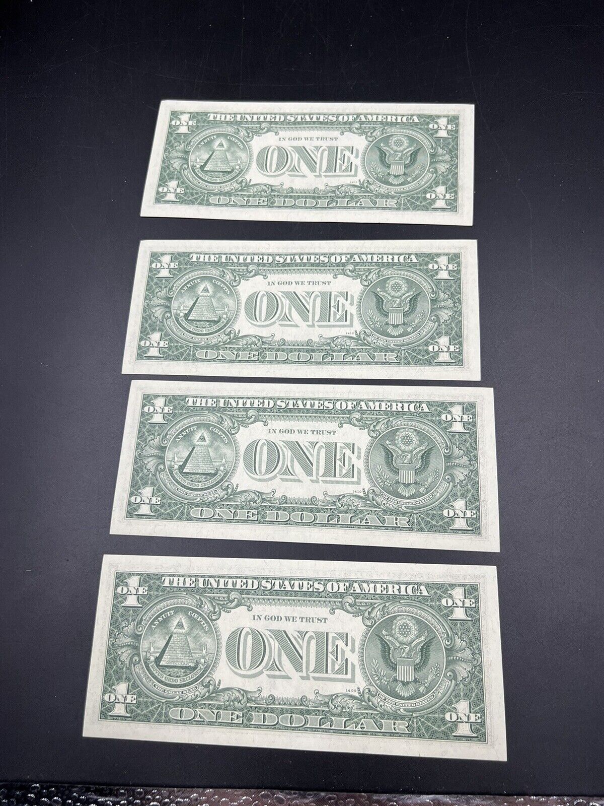 4 Consecutive Note Lot 1969 B $1 FRN Federal Reserve US Currency Bills CH UNC