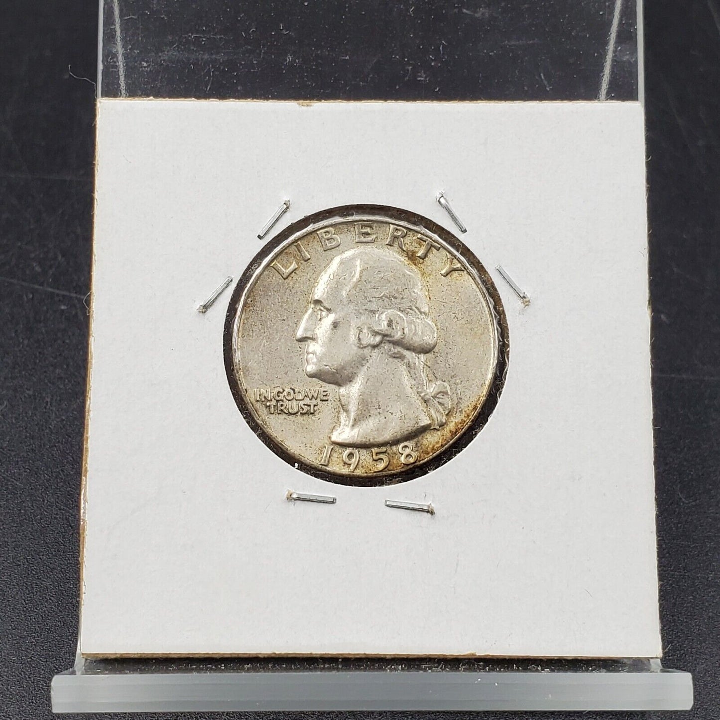 1958 D 25C Washington Quarter Silver Coin CH AU Neat toning toner
