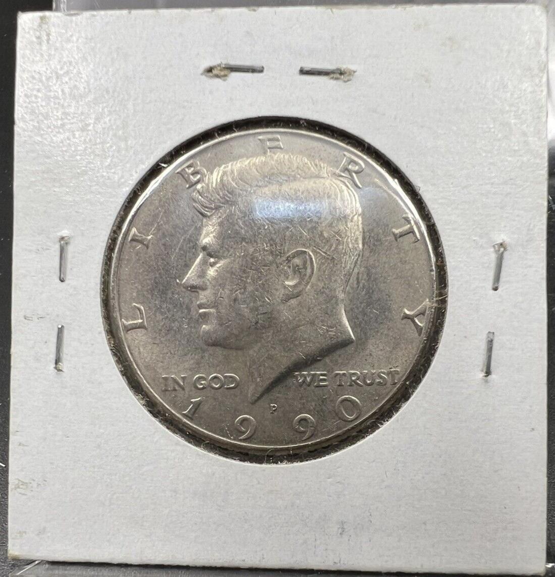 1990 P 50c Missing Designers Initials FG Error Coin Kennedy Half Dollar CH AU