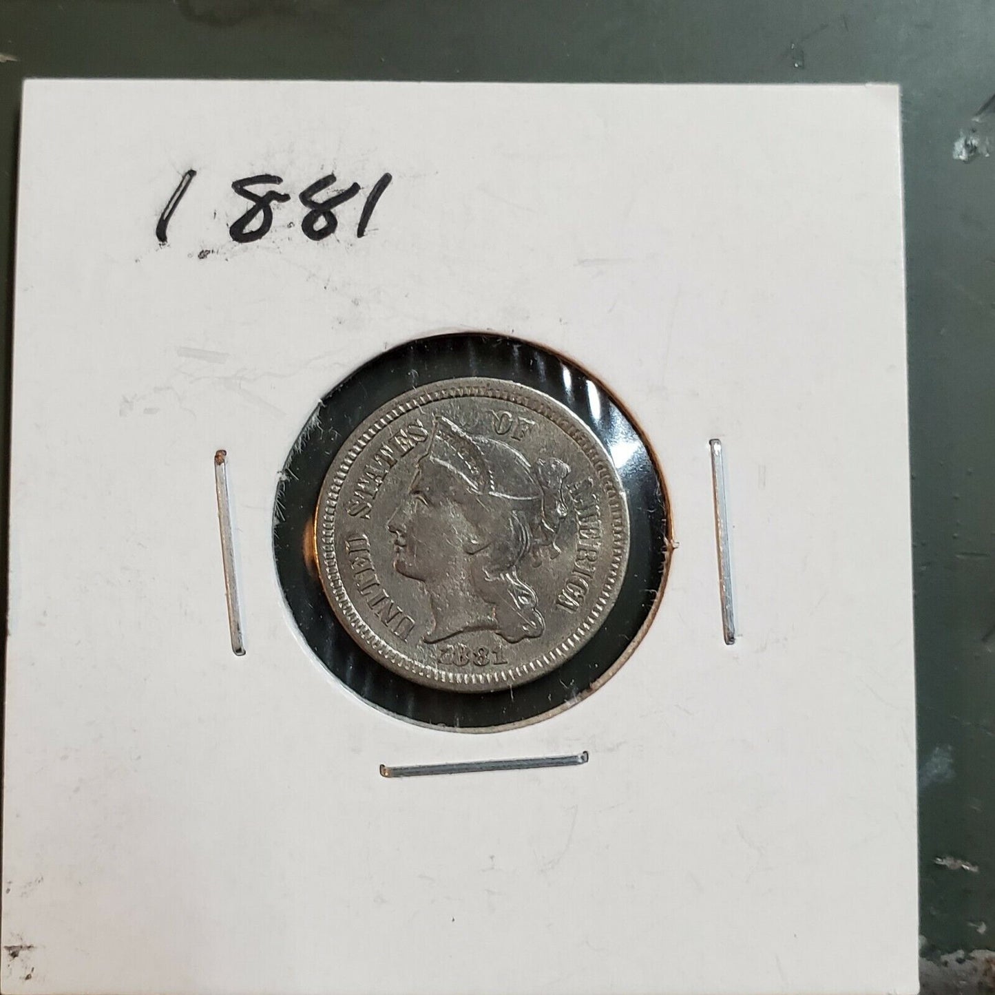 1881 3c Liberty Three Cent Nickel Coin Choice XF Die Damage at date Variety