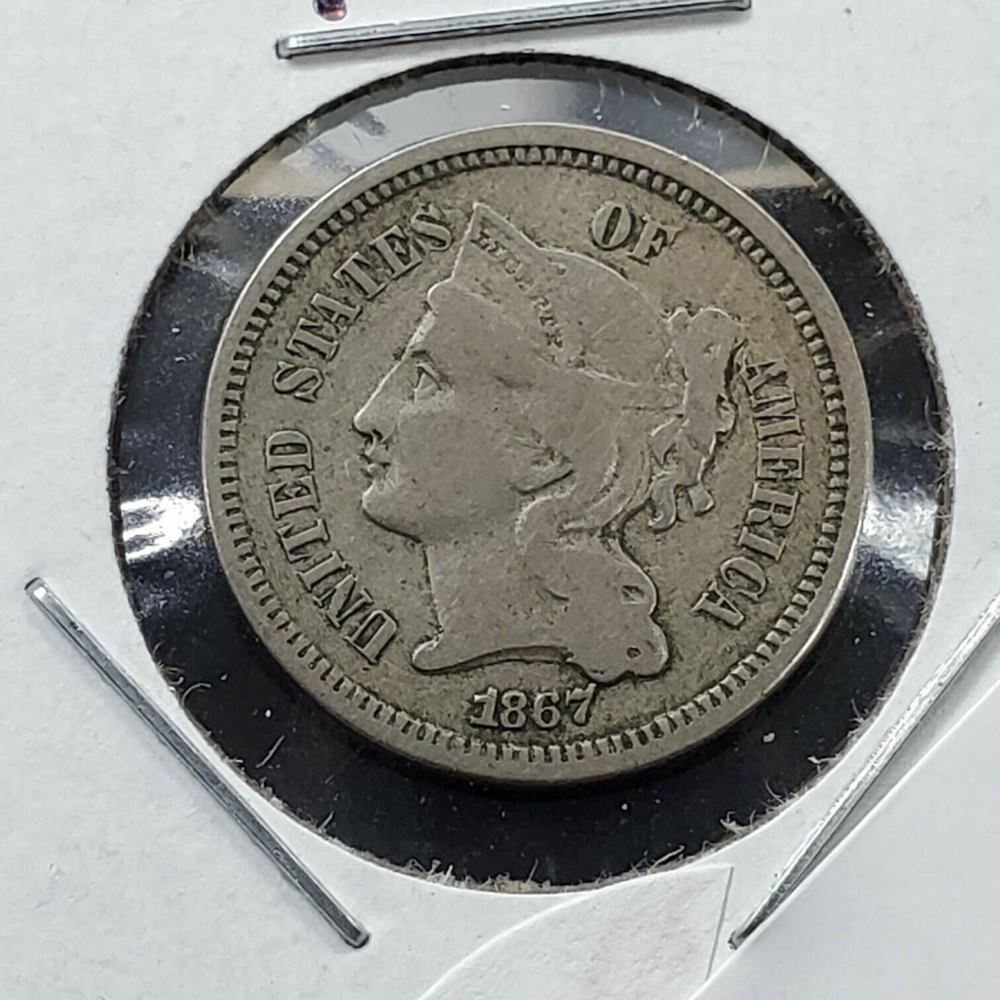 1867 P 3c Liberty Three Cent Nickel Coin Choice Fine Nearly VF Circulated