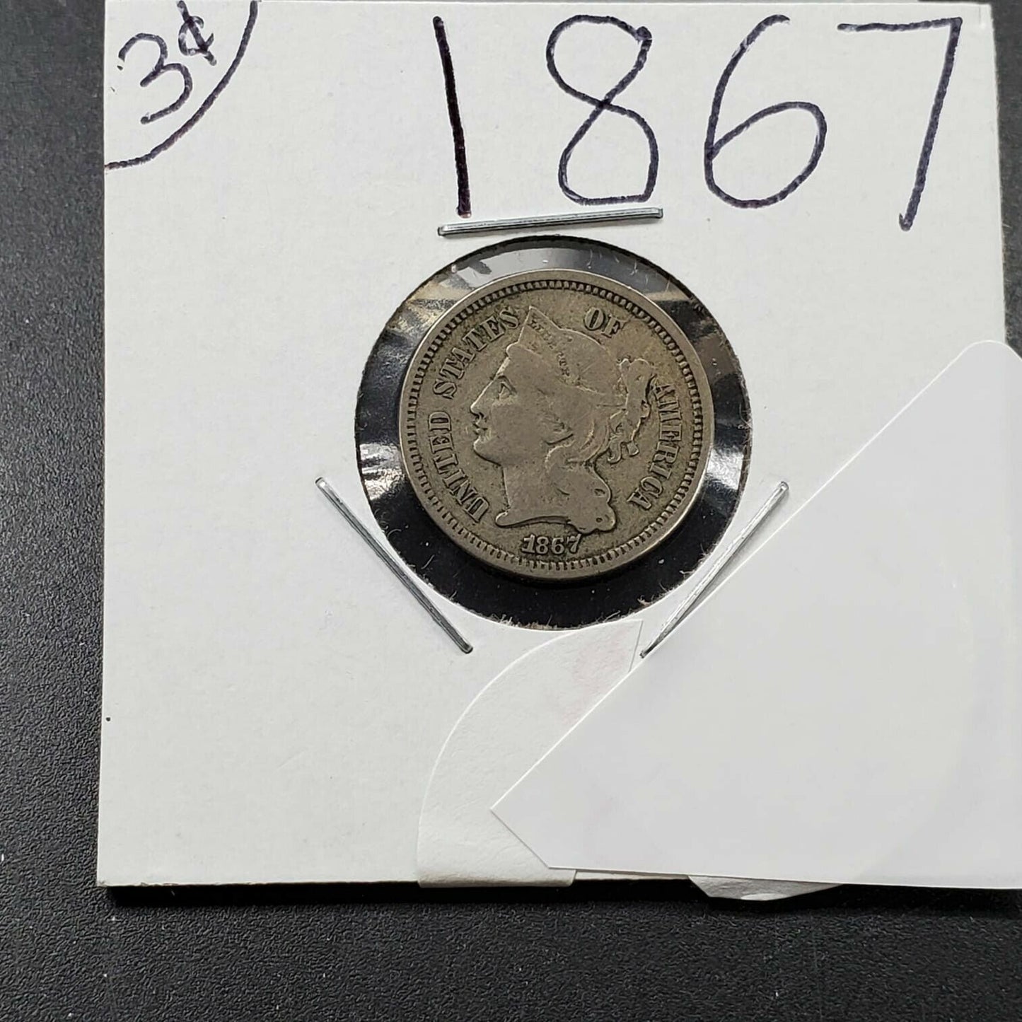 1867 P 3c Liberty Three Cent Nickel Coin Choice Fine Nearly VF Circulated