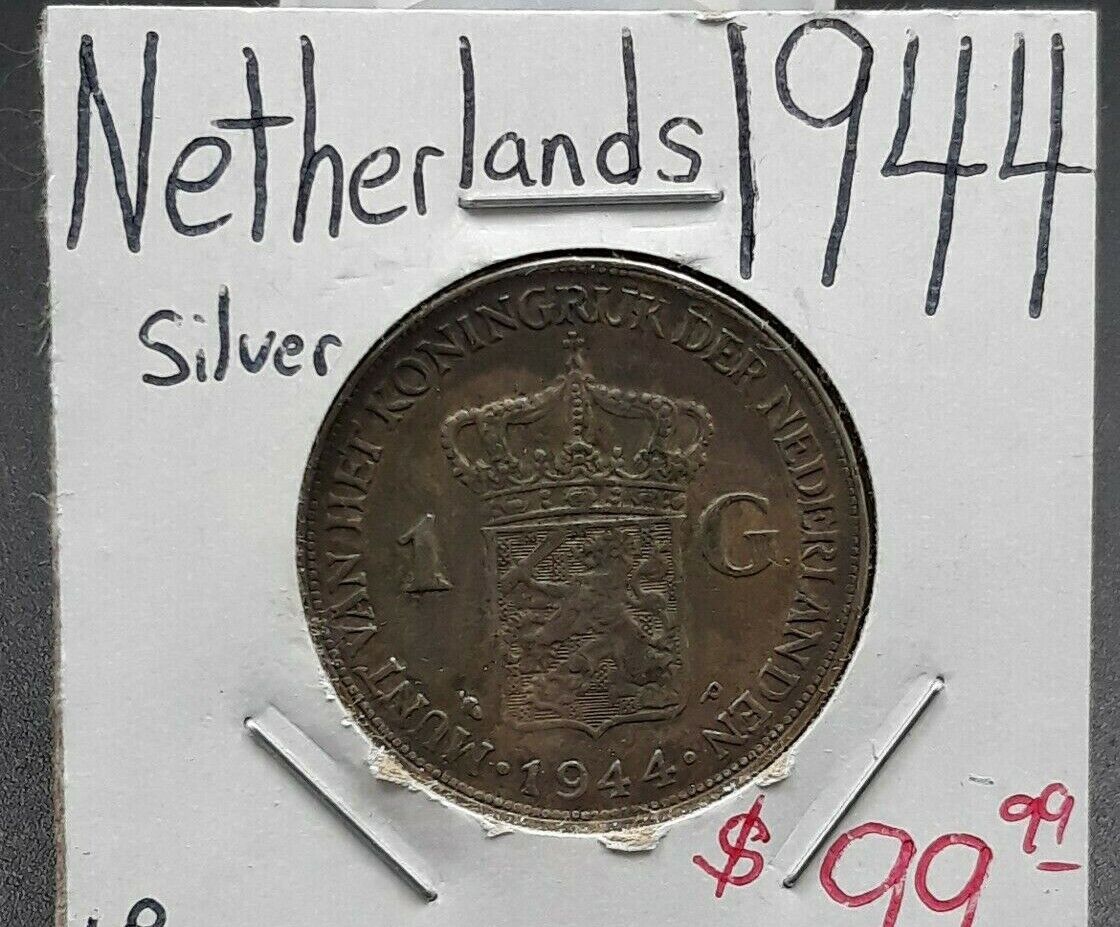 1944 P Netherlands 1 Gulden WW2 World War Two Emergency Philadelphia Mint Issue