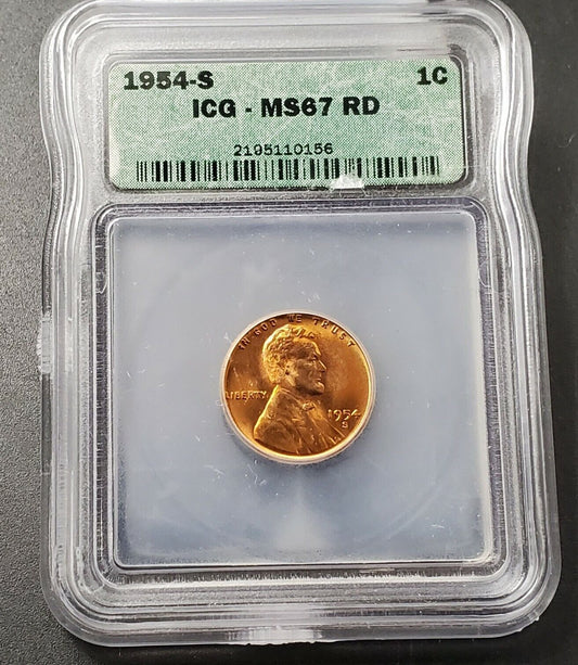1954 S Lincoln Wheat Cent Penny Coin ICG MS67 RED RD Gem BU San Francisco 3