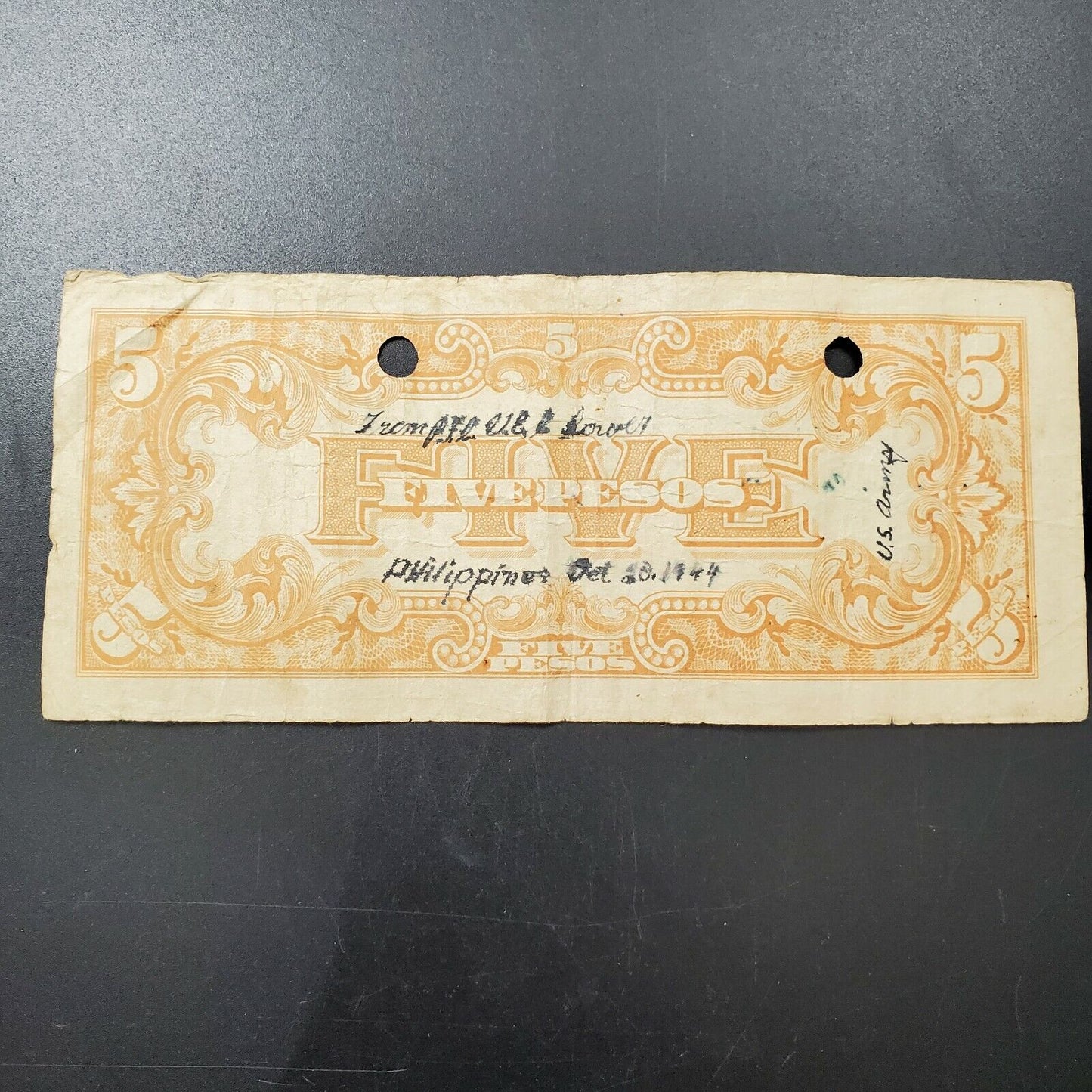 WORLD WAR II Japanese Government Occupation Money Five Pesos MAILED AS LETTER