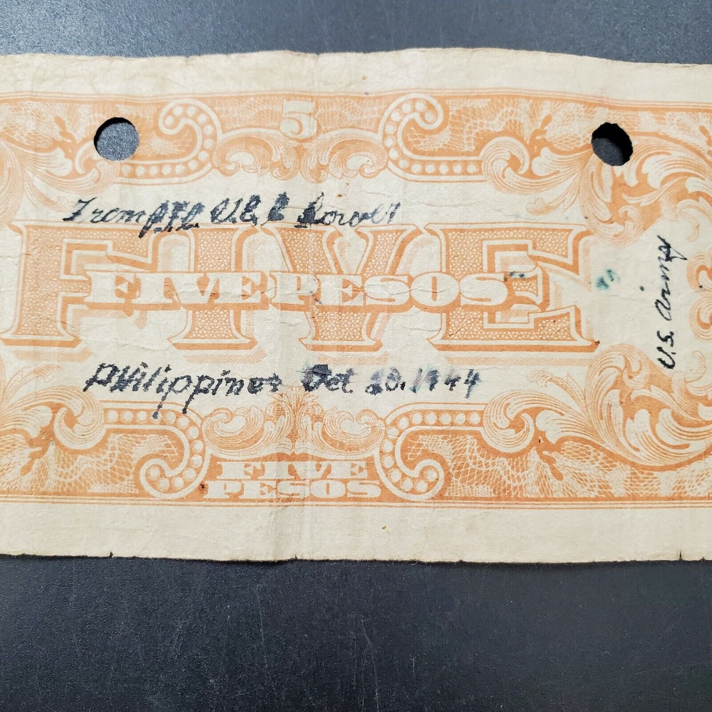 WORLD WAR II Japanese Government Occupation Money Five Pesos MAILED AS LETTER