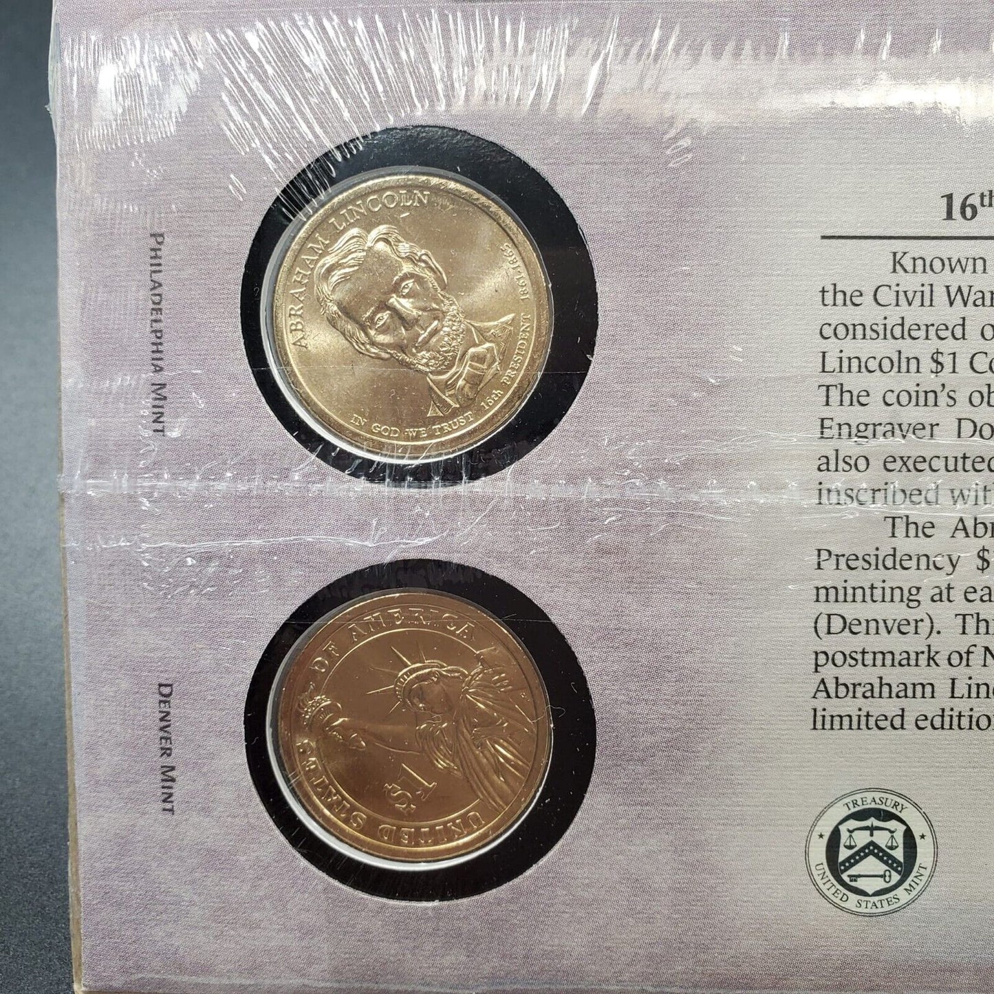 2010 Abraham Lincoln 16Th Presidential Dollar P & D 2 coins Set First Day OGP