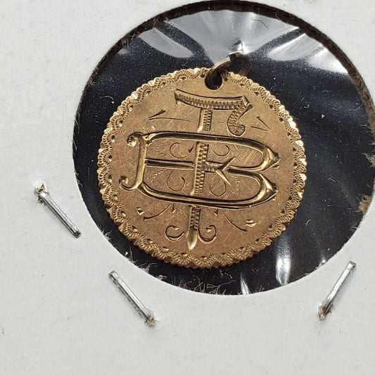 T.B. Monogram Initial Love Token on U.S $1 Gold Dollar Coin with F.R. on back