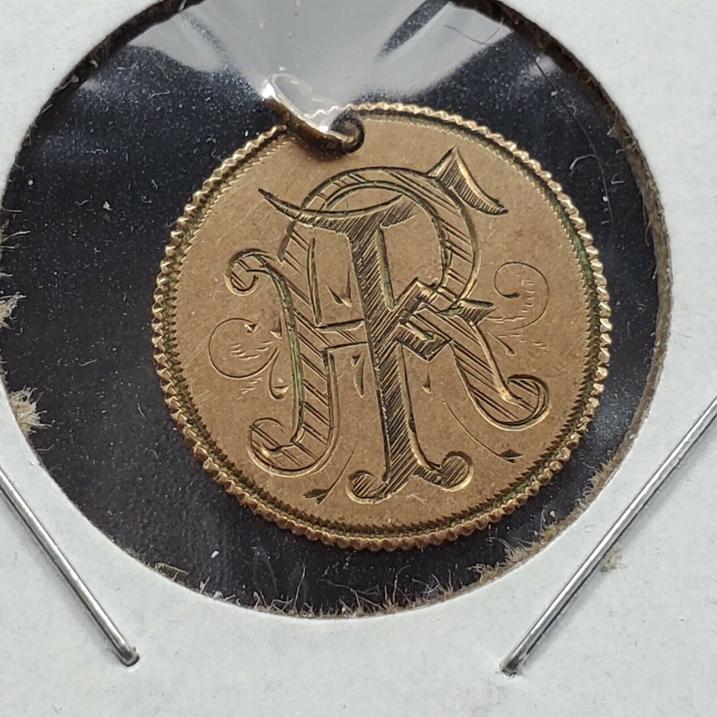 T.B. Monogram Initial Love Token on U.S $1 Gold Dollar Coin with F.R. on back
