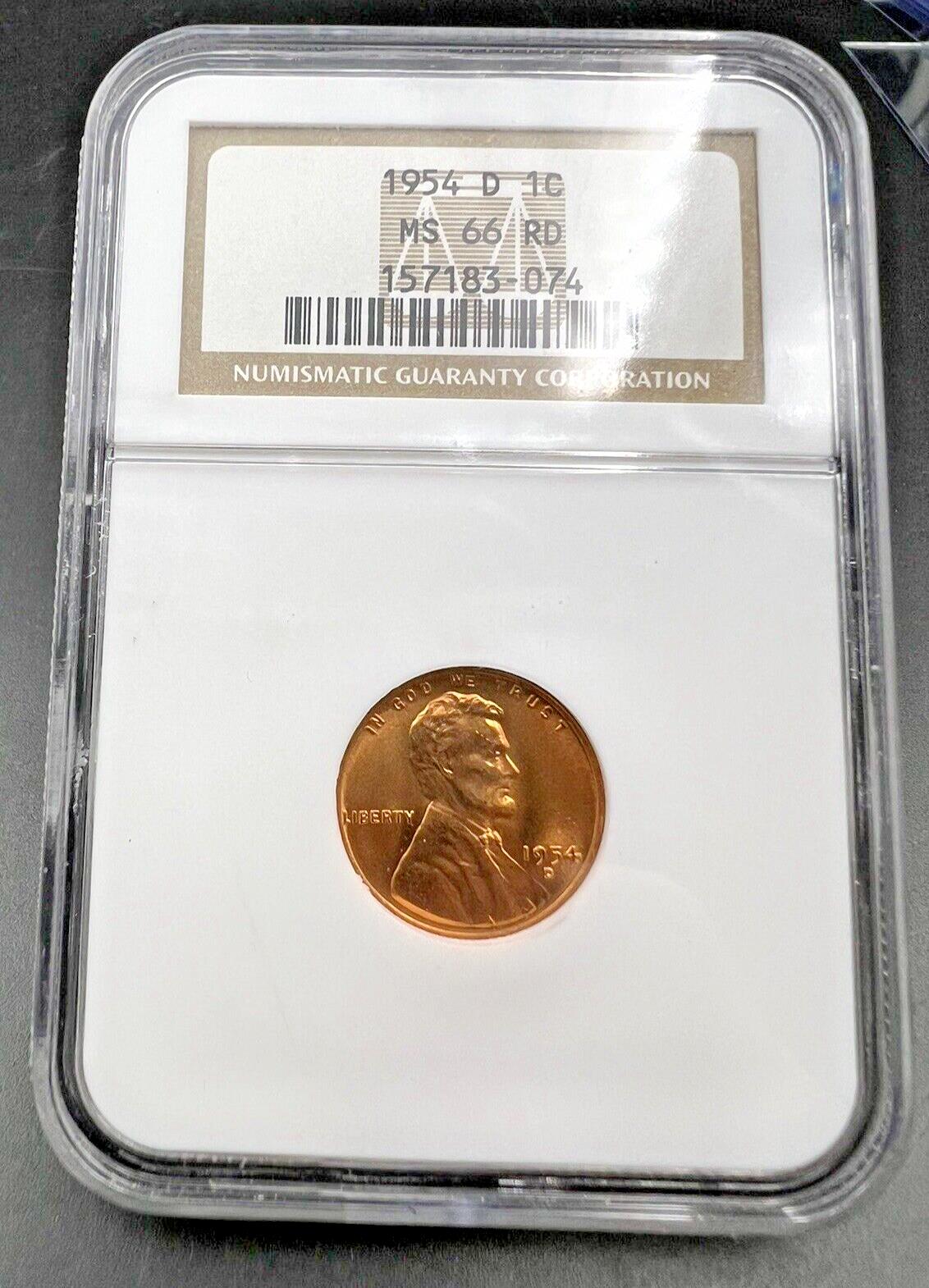 1954 D Lincoln Wheat Cent Penny Coin NGC MS66 RD GEM BU #2