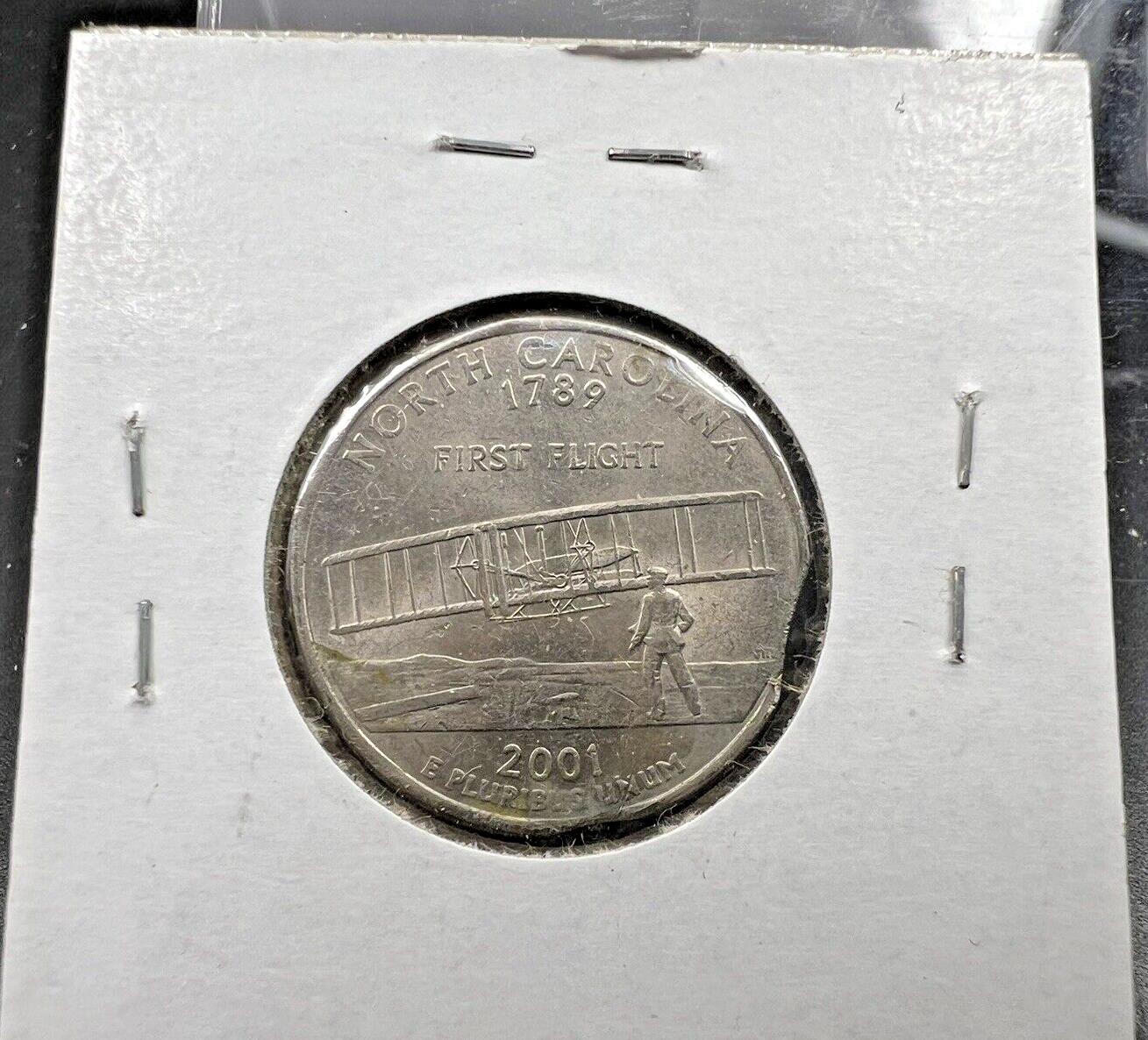 Double Clipped Planchet error Coin 2001 North Carolina State Quarter Circ