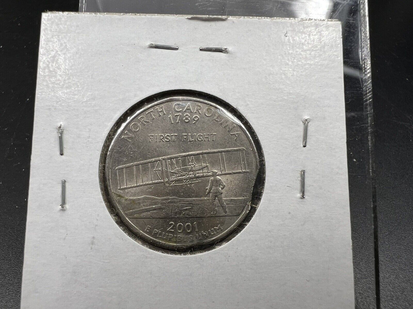 Double Clipped Planchet error Coin 2001 North Carolina State Quarter Circ