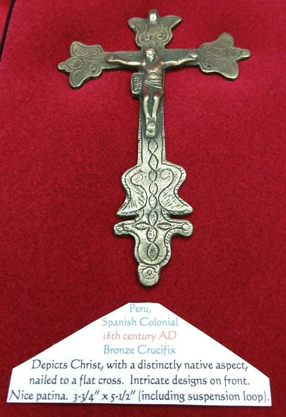 18th Century Peruvian Bronze Cross Authentic Antique Peru Flat Sculpture Heavy