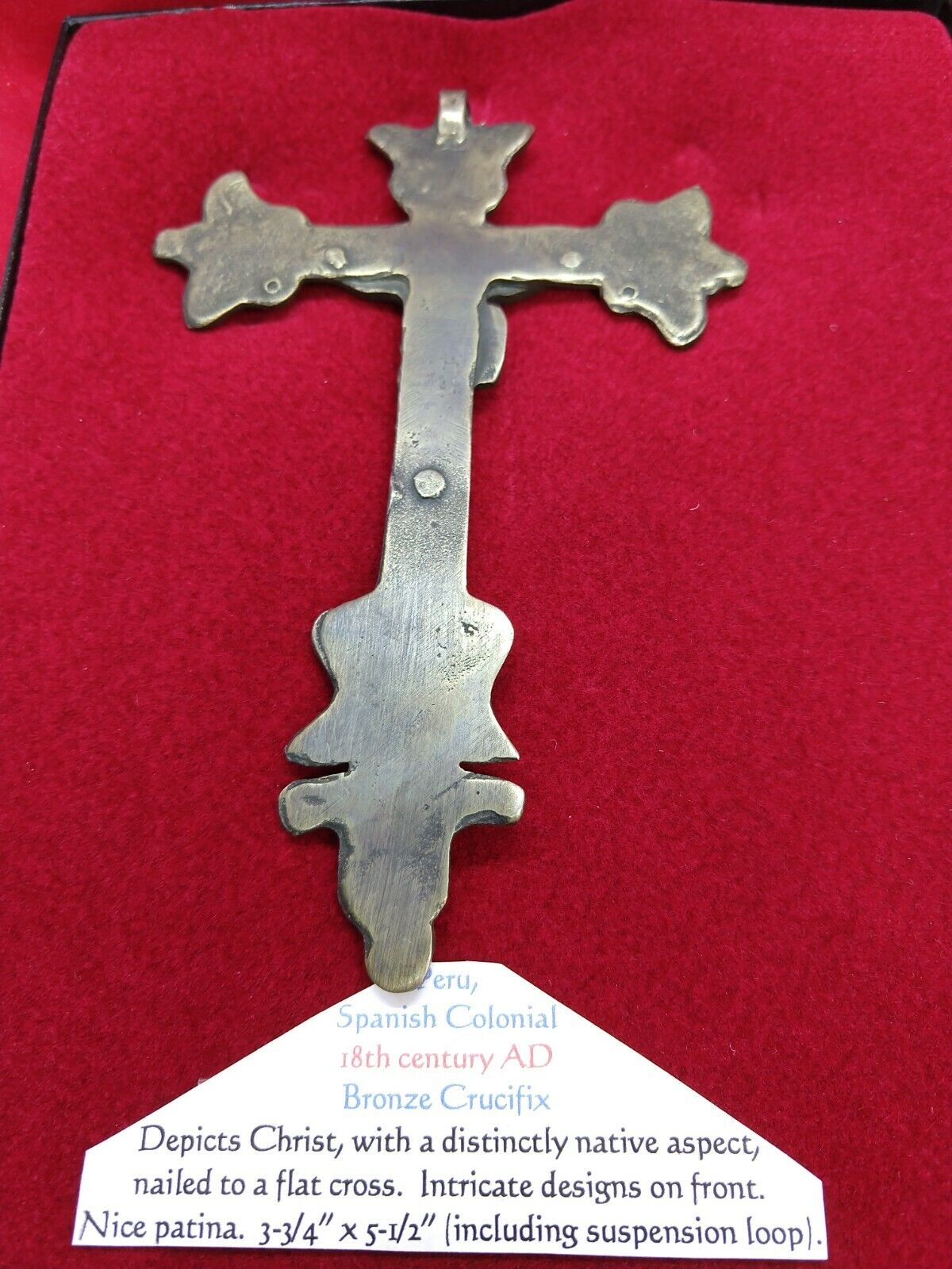 18th Century Peruvian Bronze Cross Authentic Antique Peru Flat Sculpture Heavy