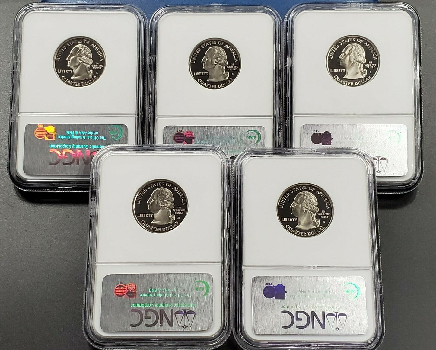 2005 S Complete 5 Coin Clad Proof Quarter Set NGC Graded PF69 UCAM Brown Label