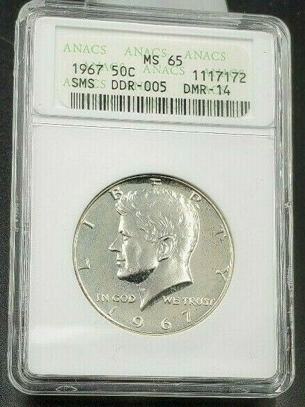 1967 SMS KENNEDY HALF DOLLAR ANACS MS65 DDR-005 DMR-14 Double Die OBV
