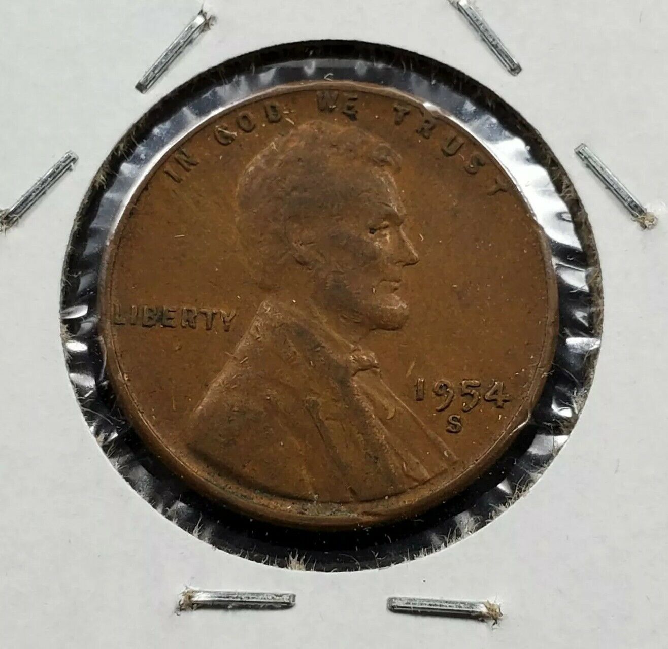 1954 S Lincoln Wheat Cent Penny Variety Die Break on Wheat Ear REVERSE