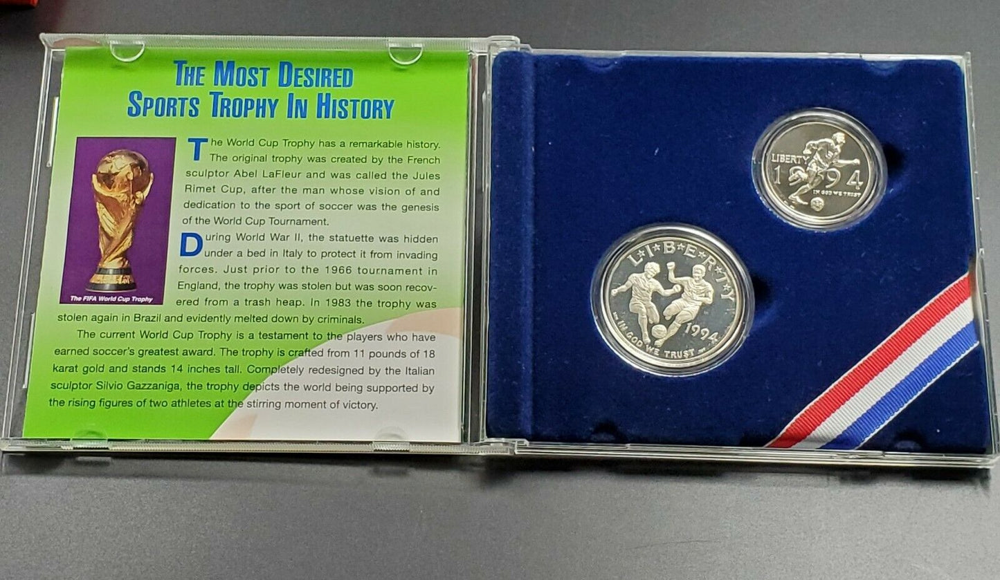 1994 WORLD CUP COLLECTORS SET HALF DOLLAR $1 PROOF 2 COIN SPECIAL EDITION SET