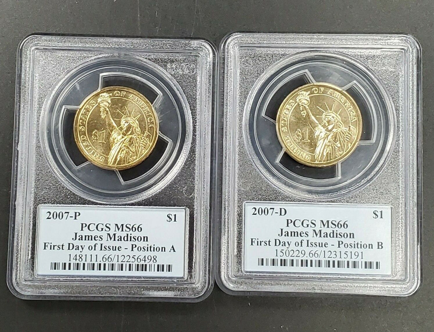 2 coin set 2007 P & D James Madison Presidential PCGS FDOI BU MS66