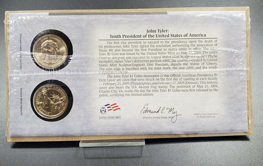 JOHN TYLER 2007 Presidential Dollar P & D 2 coin Set First Day OGP