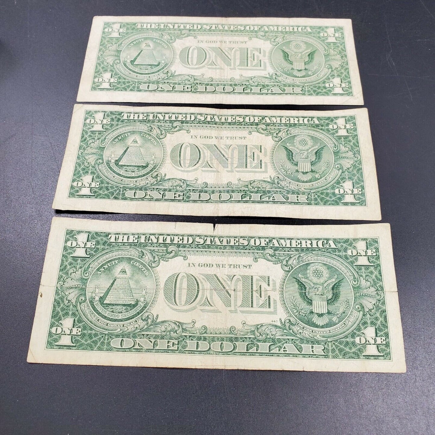 Lot of 3 1957 $1 Silver Certificate US Note Bill NEAT SERIAL #s Numbers circ