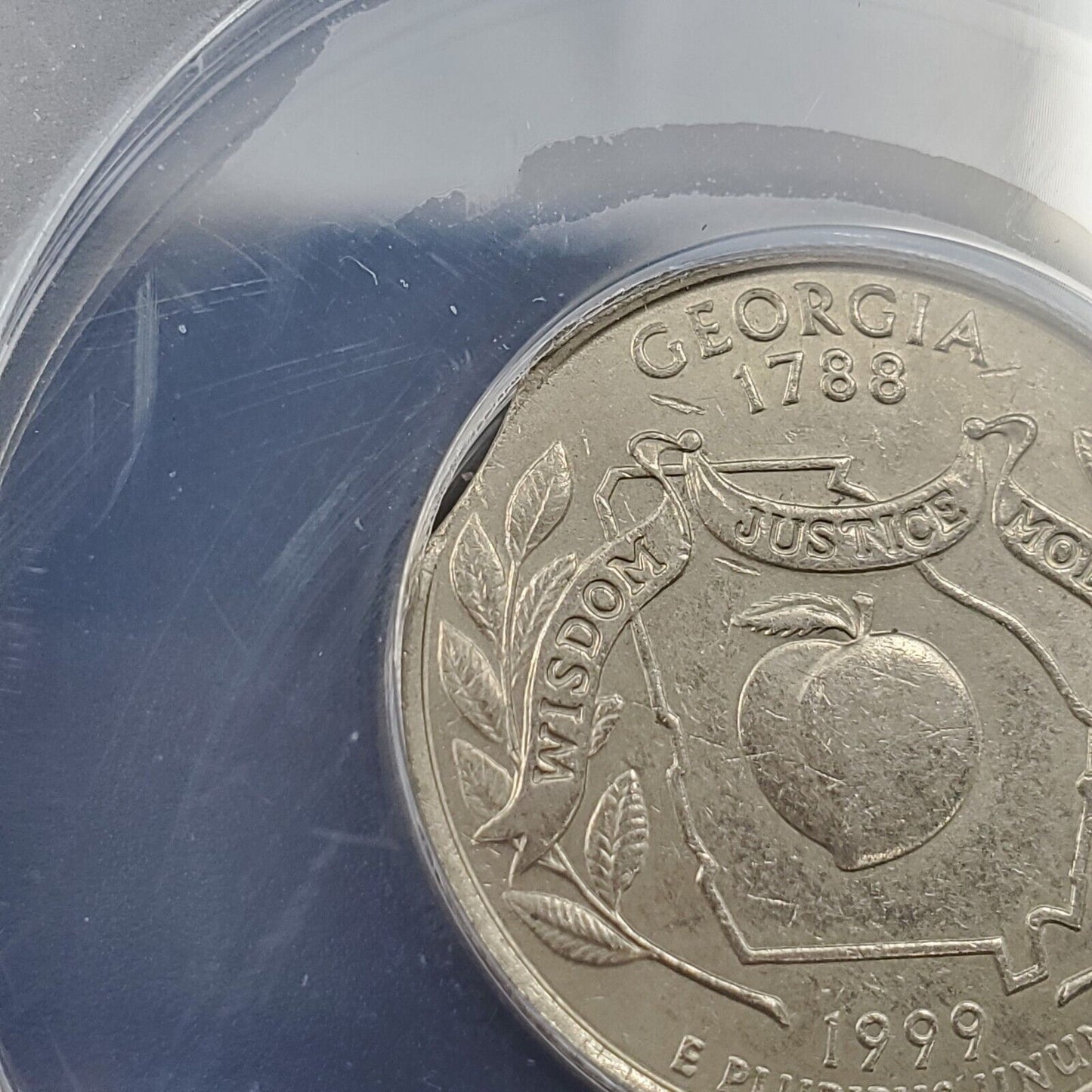 1999-D Washington Quarter GEORGIA Curved Clip Weight 5.60 Grams ANACS AU55 Error