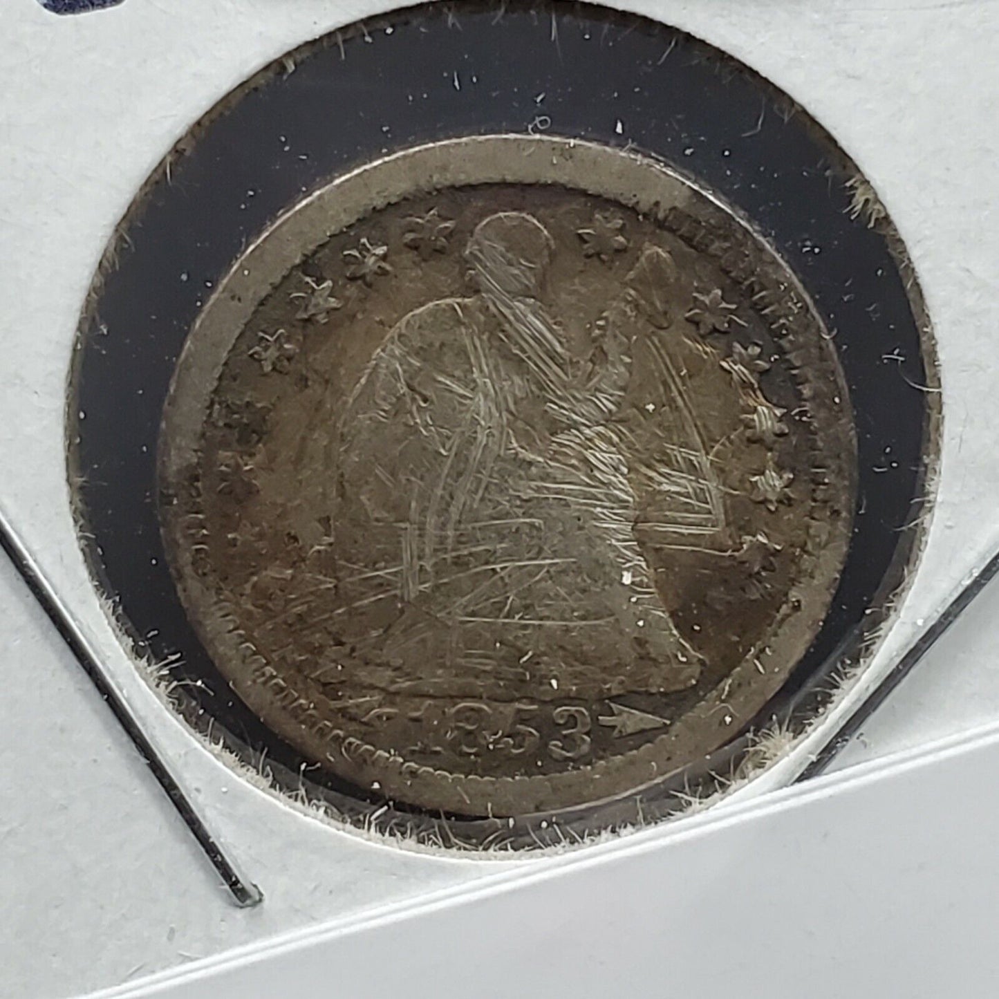 1853 Liberty Seated Half Dime Silver Coin With Arrows Variety AG Detail Graffiti