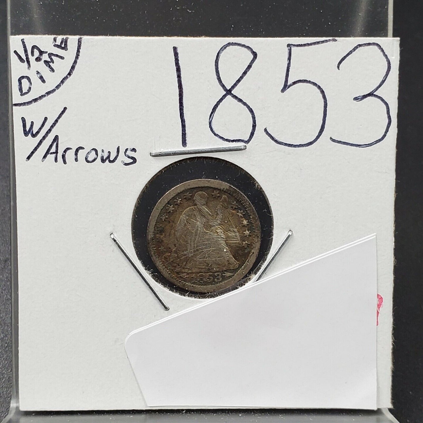 1853 Liberty Seated Half Dime Silver Coin With Arrows Variety AG Detail Graffiti