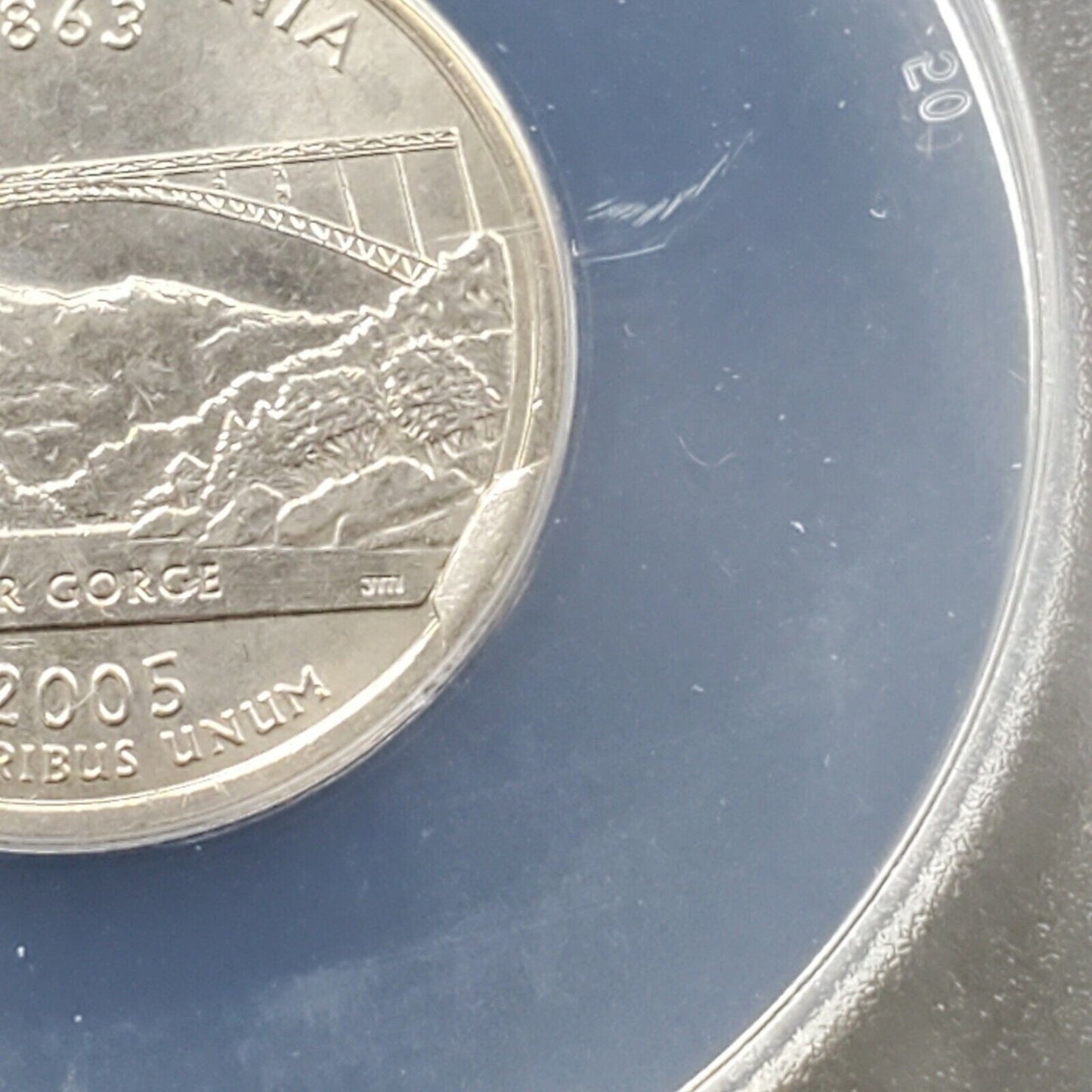 2005 West Virginia State Statehood Quarter ANACS AU58 Major Die Break Error Coin