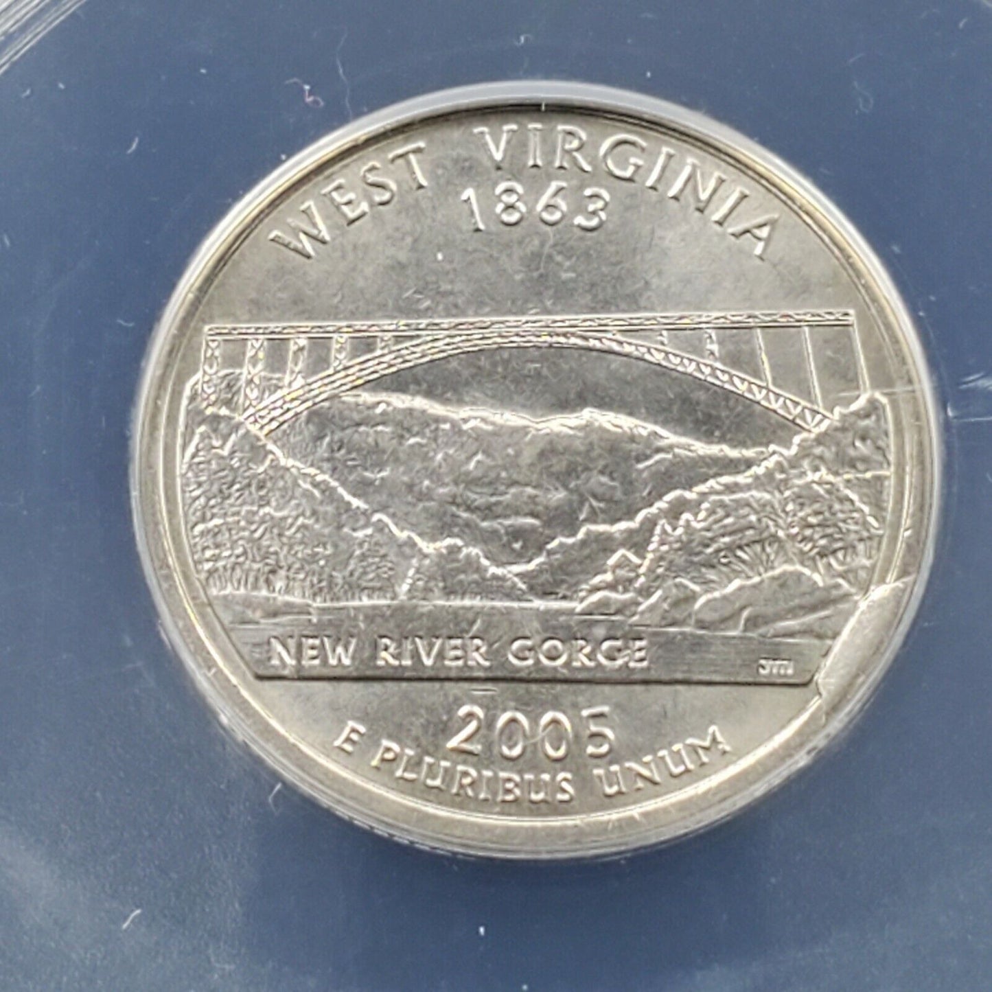 2005 West Virginia State Statehood Quarter ANACS AU58 Major Die Break Error Coin