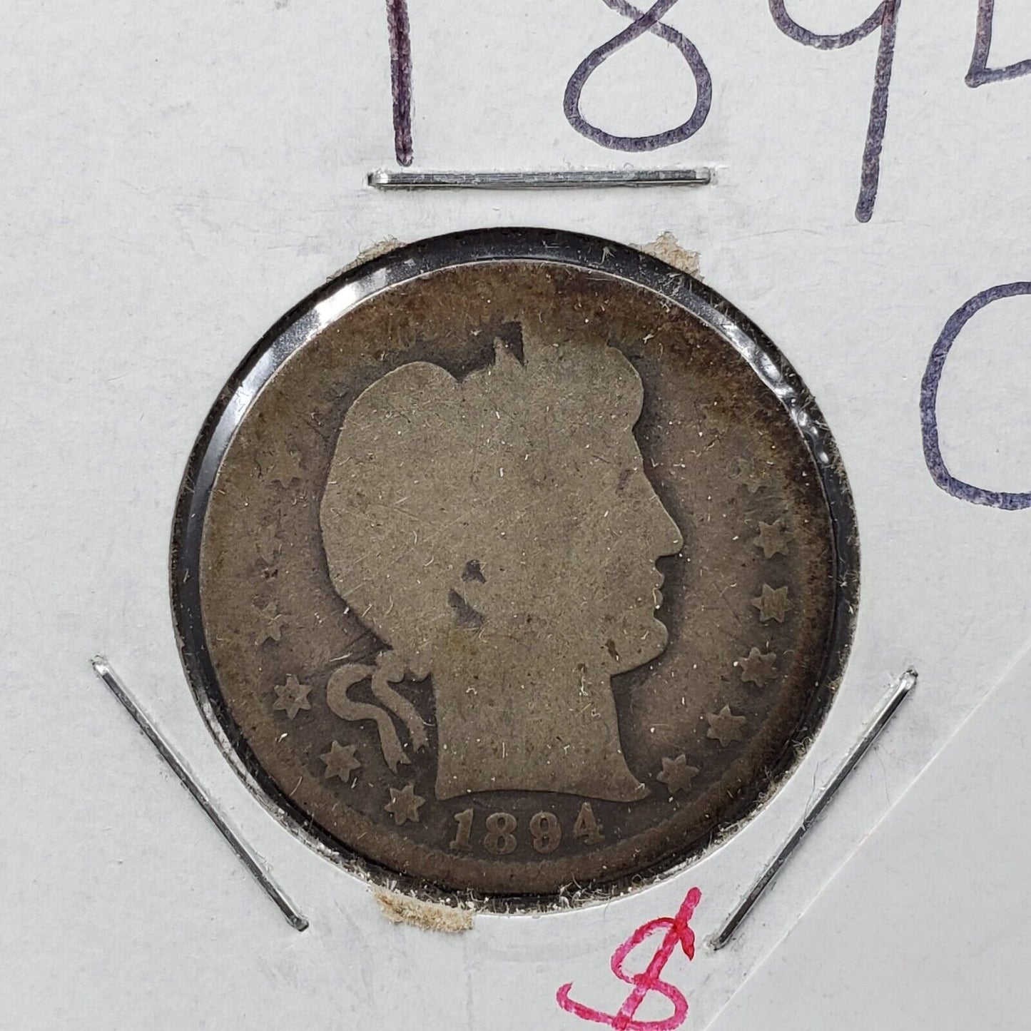 1894 O Barber Silver Eagle Quarter Choice AG About Good Full Date 👍