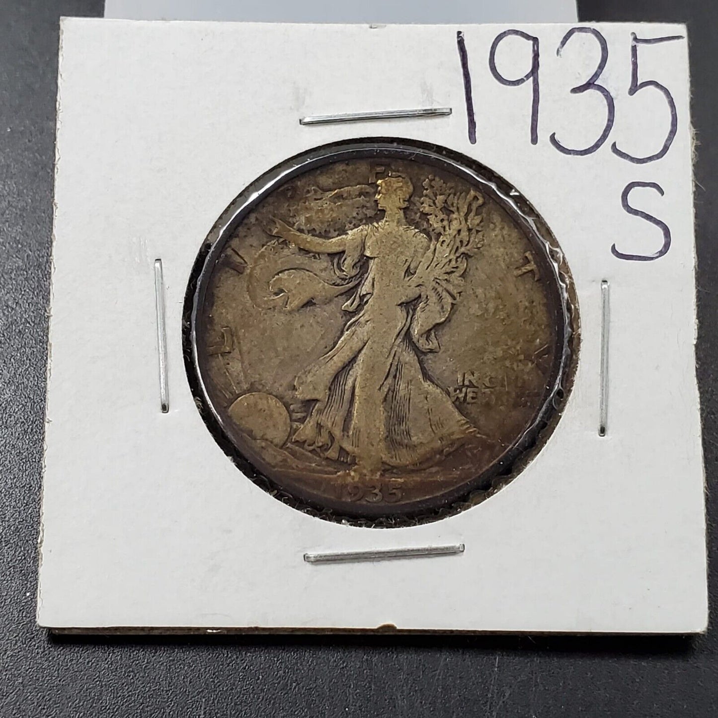 1935 S Walking Liberty Silver Half Dollar Coin Choice VG Very Good / Fine Toner