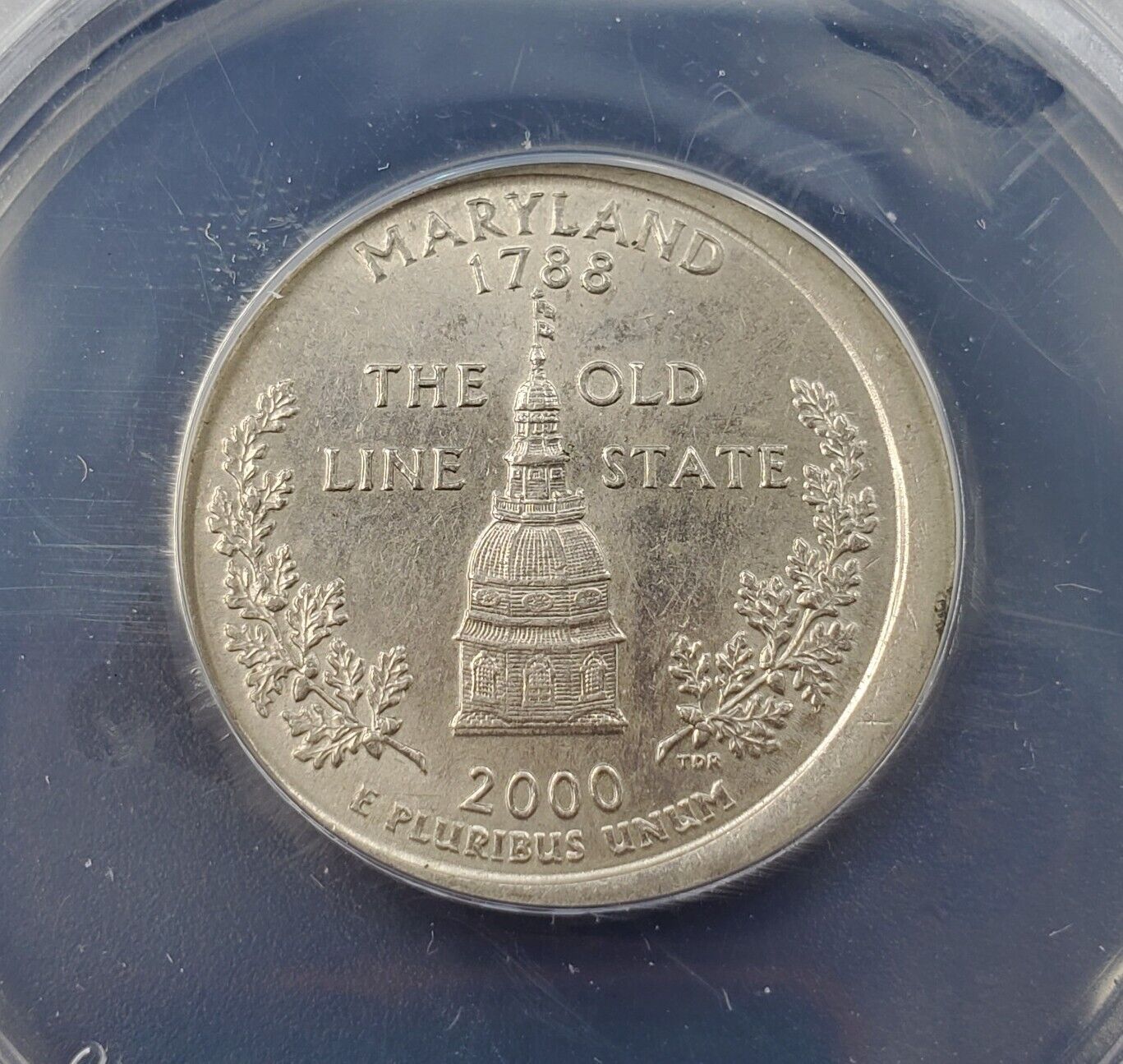 2000 D 25c MARYLAND Quarter ANACS AU55 TILTED PARTIAL COLLAR Error
