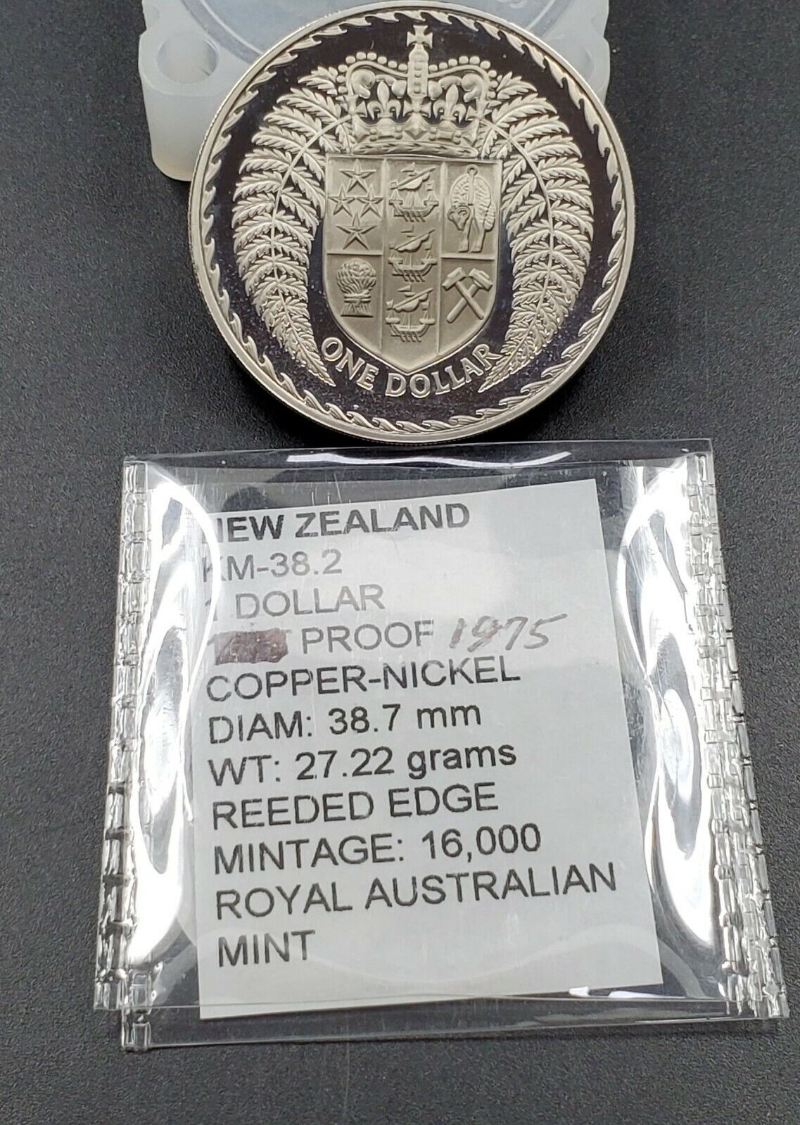 1975 New Zealand Proof 1 One Dollar Coin KM-38.2 Gem Uncirculated Proof