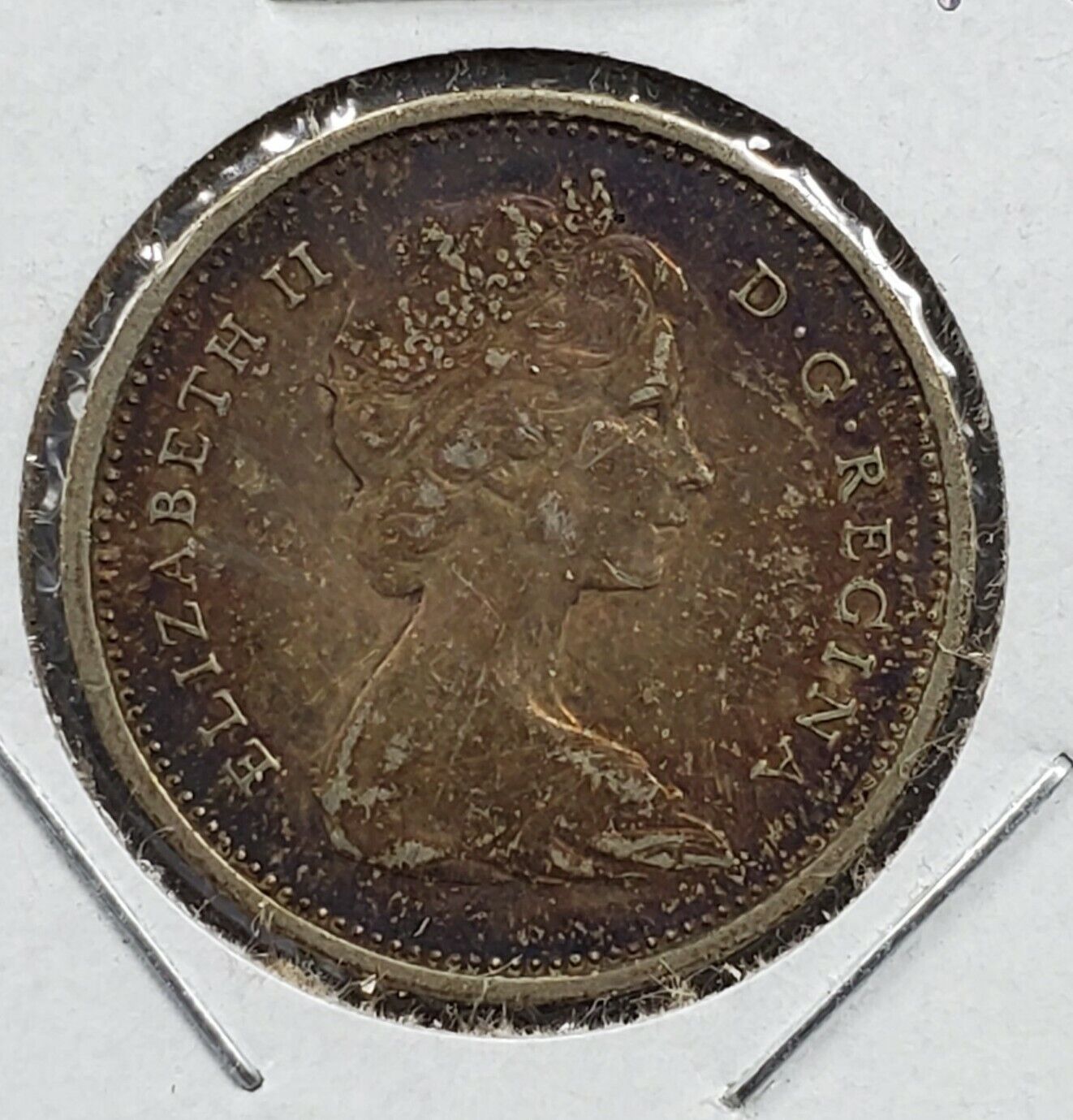 1965 CANADA SILVER 25 CENTS Average UNC PQ Neat Toning Toner